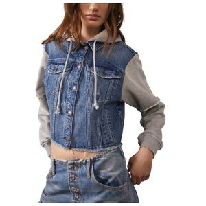 NWOT Free People Throwback Denim Jacket in Deep Sea  Size Small